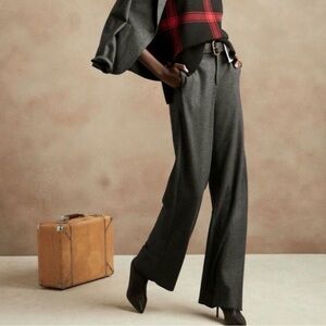 Banana Republic Grey High-Rise Wide-Leg Italian Wool-Blend Pant Size 10